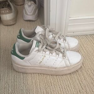 Stan Smith White and Green Platform Sneakers